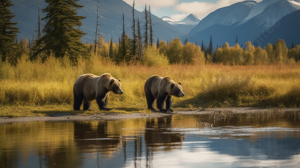 Медведь гриззли на фоне водопада Брукс, Аляска